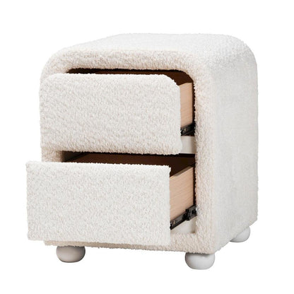 Bonilla Modern White Teddy-Bear Fabric and Rubberwood 2-Drawer Nightstand