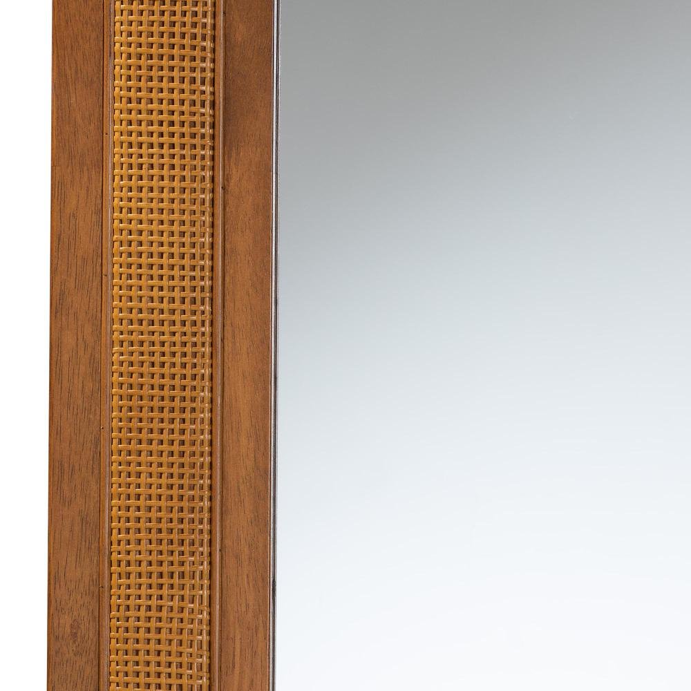 Rowanne Mid-Century Modern Walnut Brown Rubberwood and Rattan Frame Wall Mirror