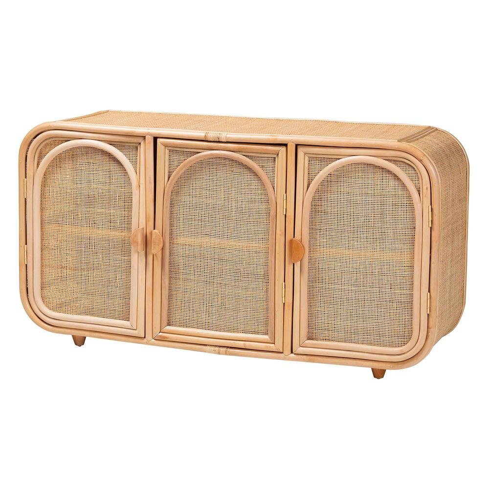 Evania Bohemian Natural Rattan 3-Door Storage Cabinet