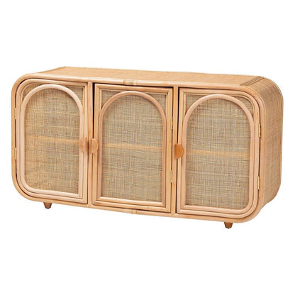 Evania Bohemian Natural Rattan 3-Door Storage Cabinet