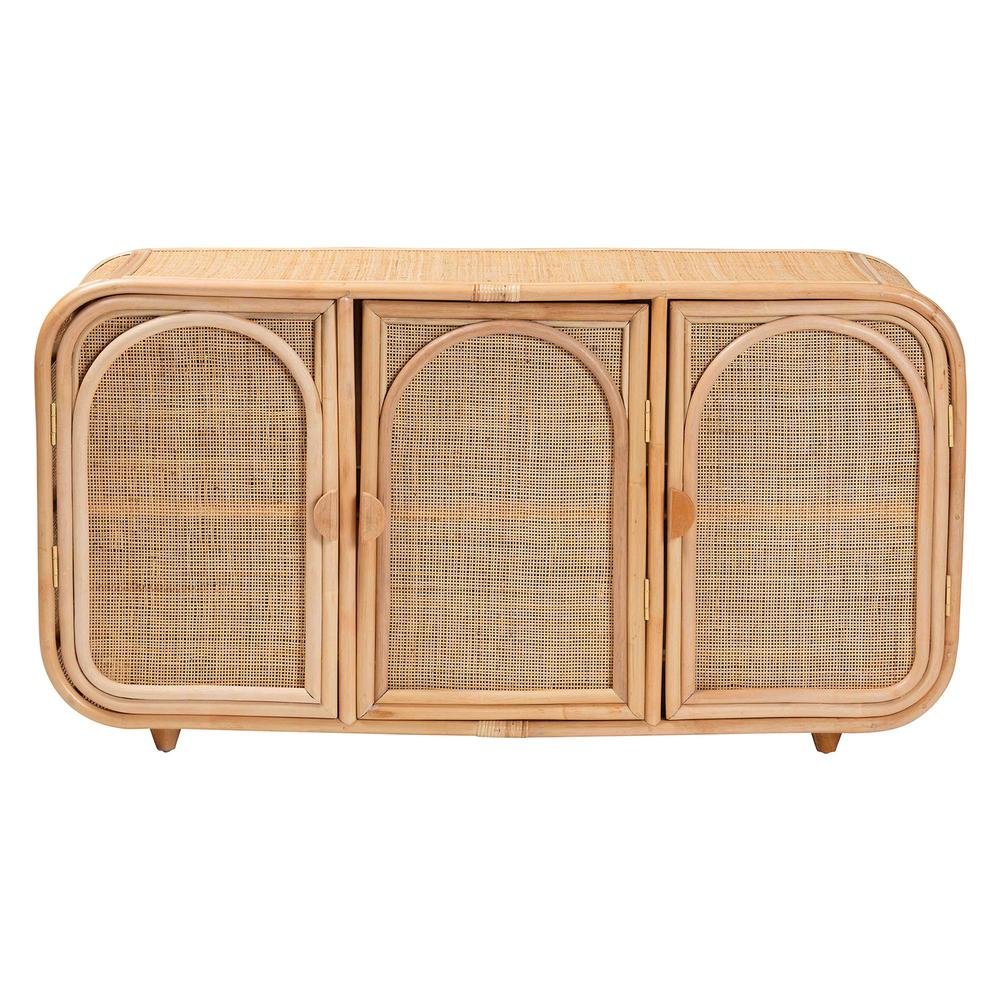 Evania Bohemian Natural Rattan 3-Door Storage Cabinet