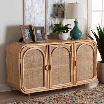 Evania Bohemian Natural Rattan 3-Door Storage Cabinet