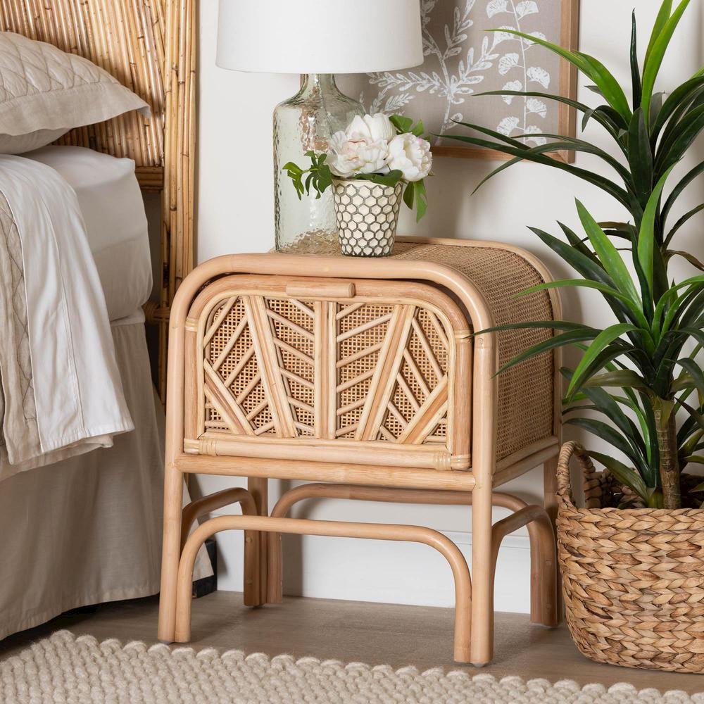 Carabella Bohemian Natural Rattan 1-Drawer Nightstand