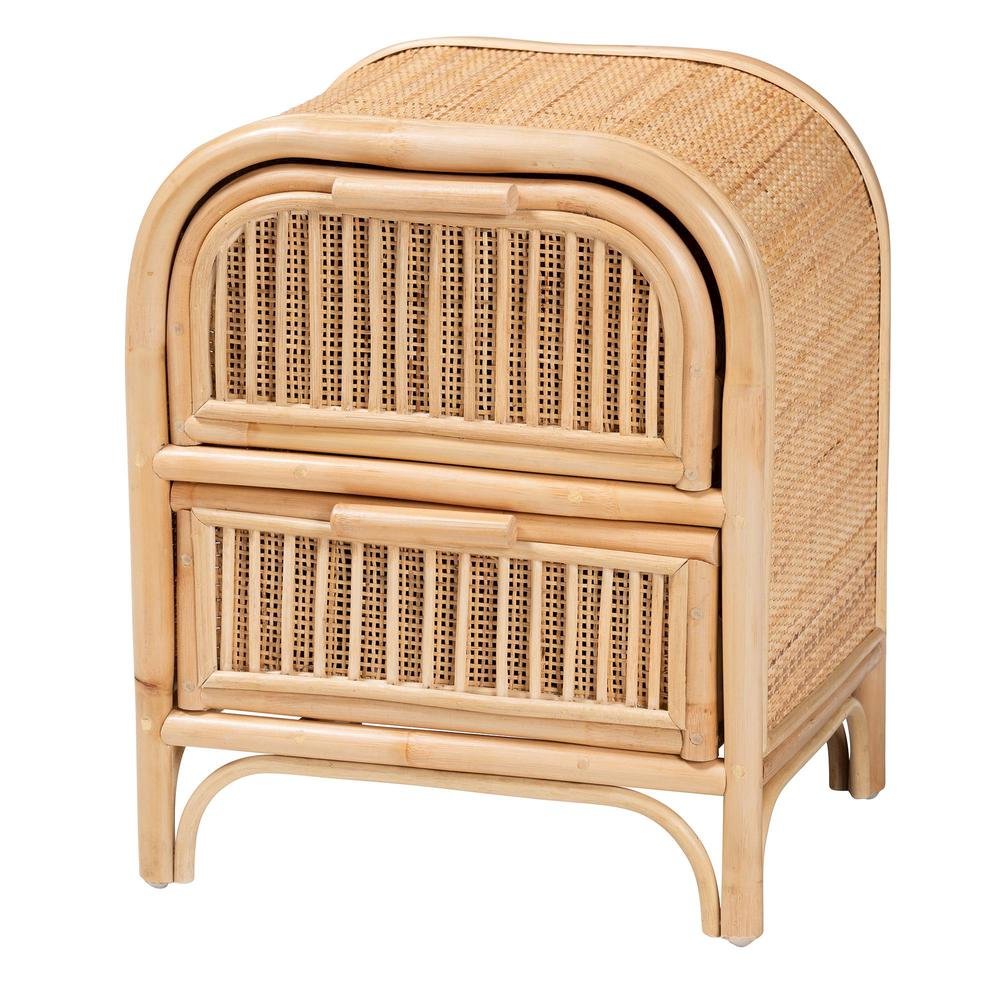 Adrika Bohemian Natural Rattan 2-Drawer Nightstand