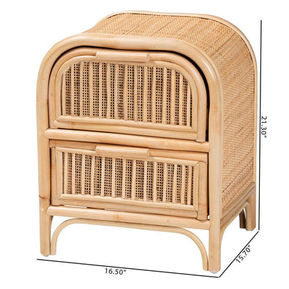 Adrika Bohemian Natural Rattan 2-Drawer Nightstand