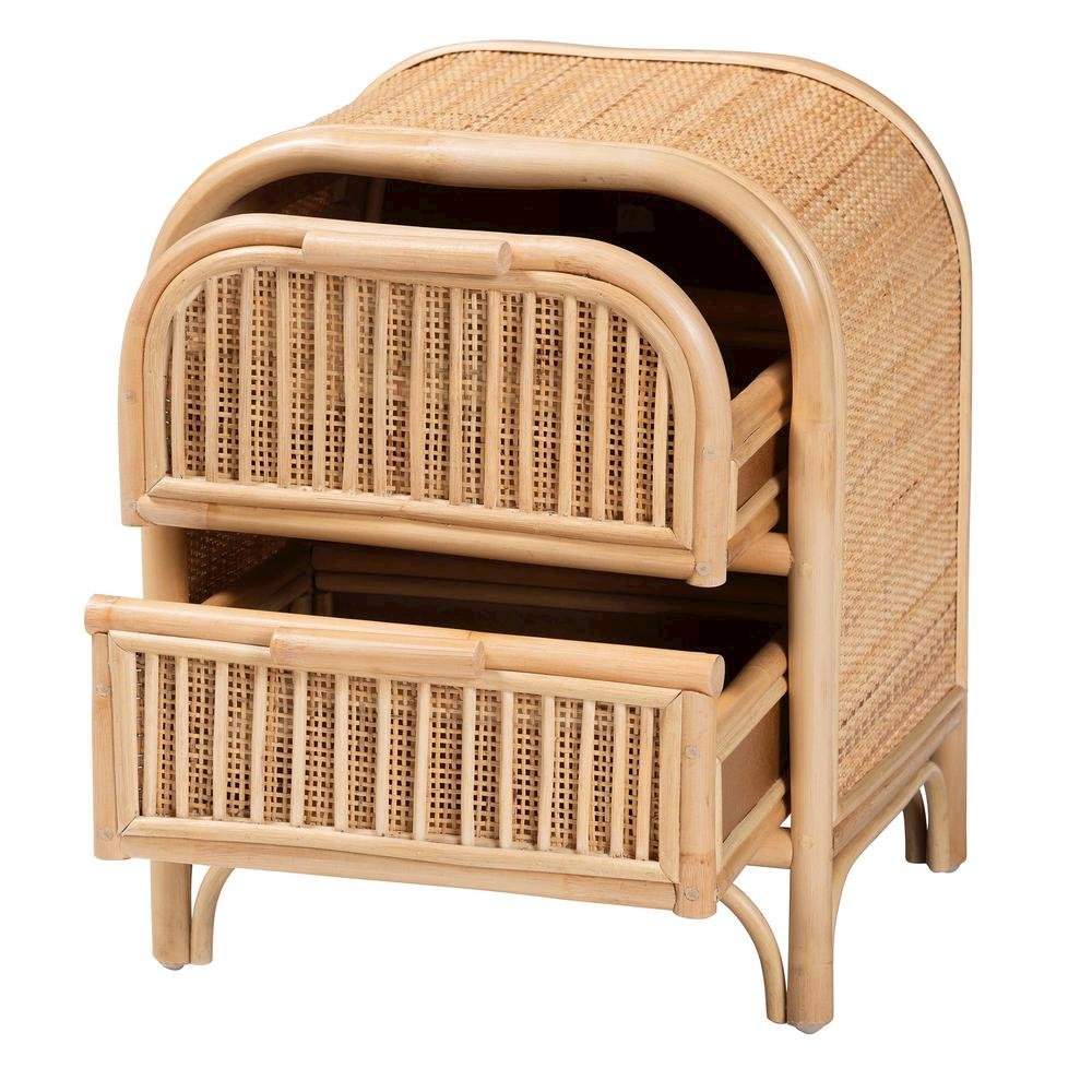 Adrika Bohemian Natural Rattan 2-Drawer Nightstand