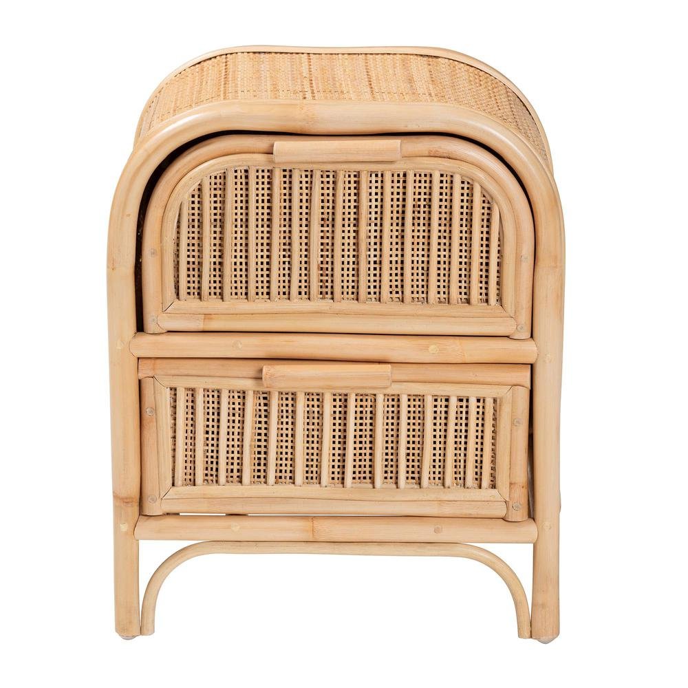 Adrika Bohemian Natural Rattan 2-Drawer Nightstand