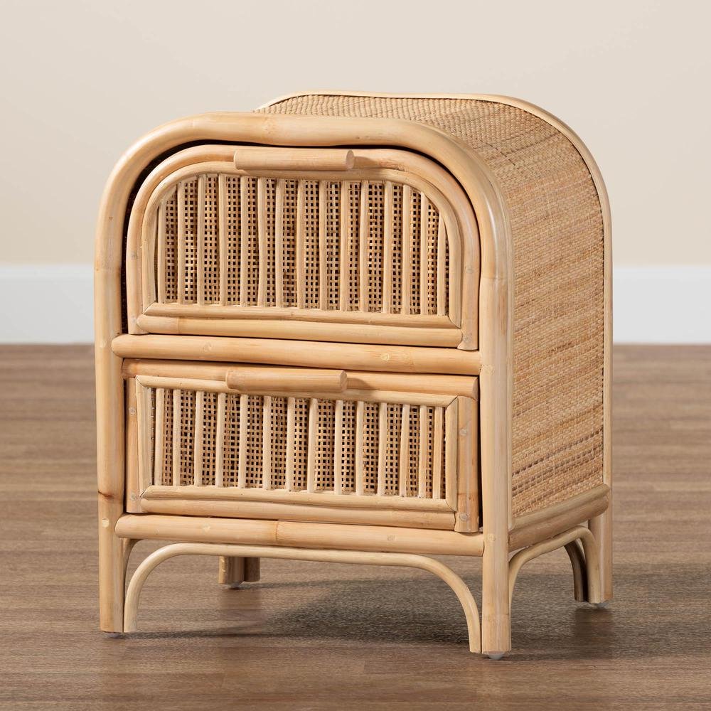 Adrika Bohemian Natural Rattan 2-Drawer Nightstand