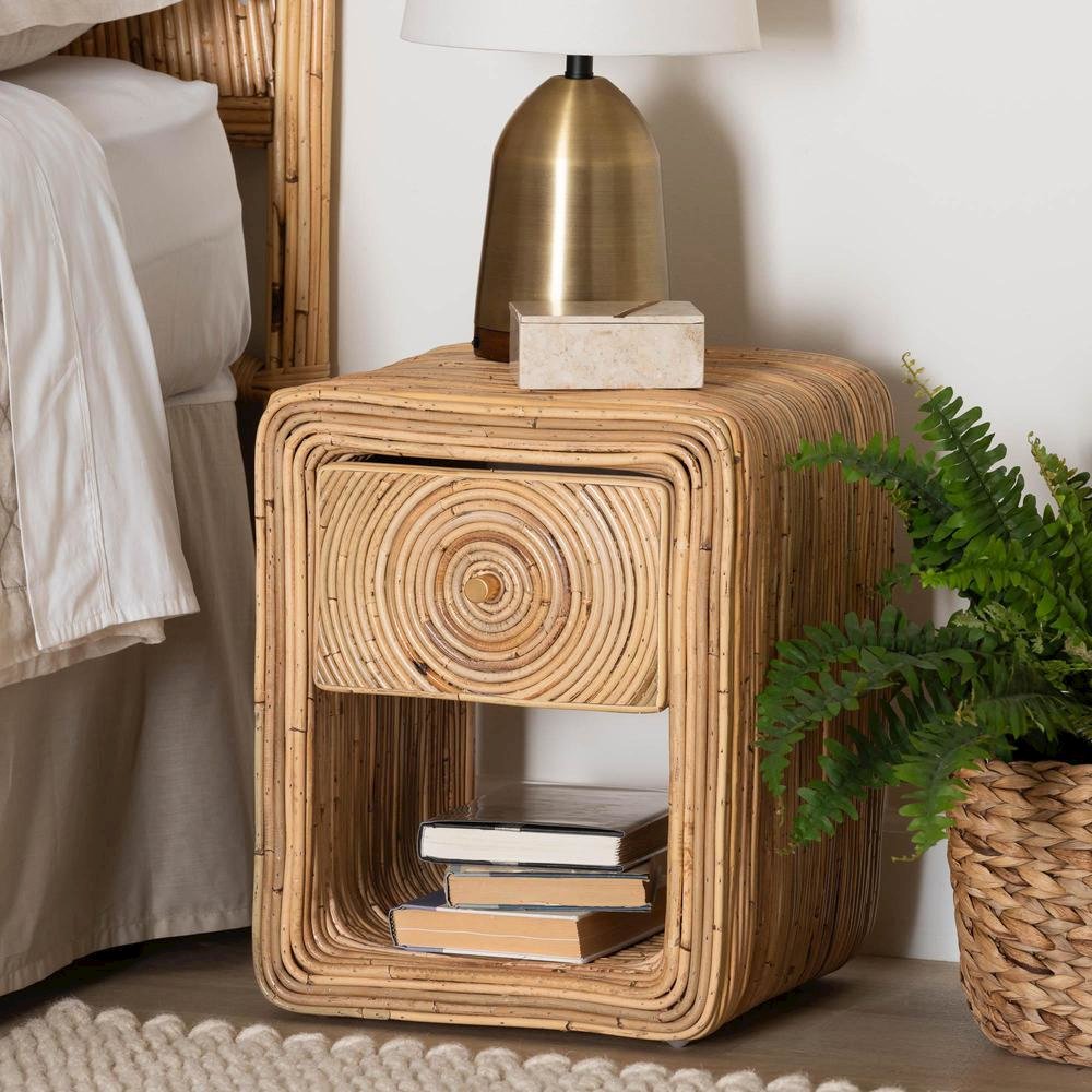 Rosina Bohemian Natural Rattan 1-Drawer Nightstand