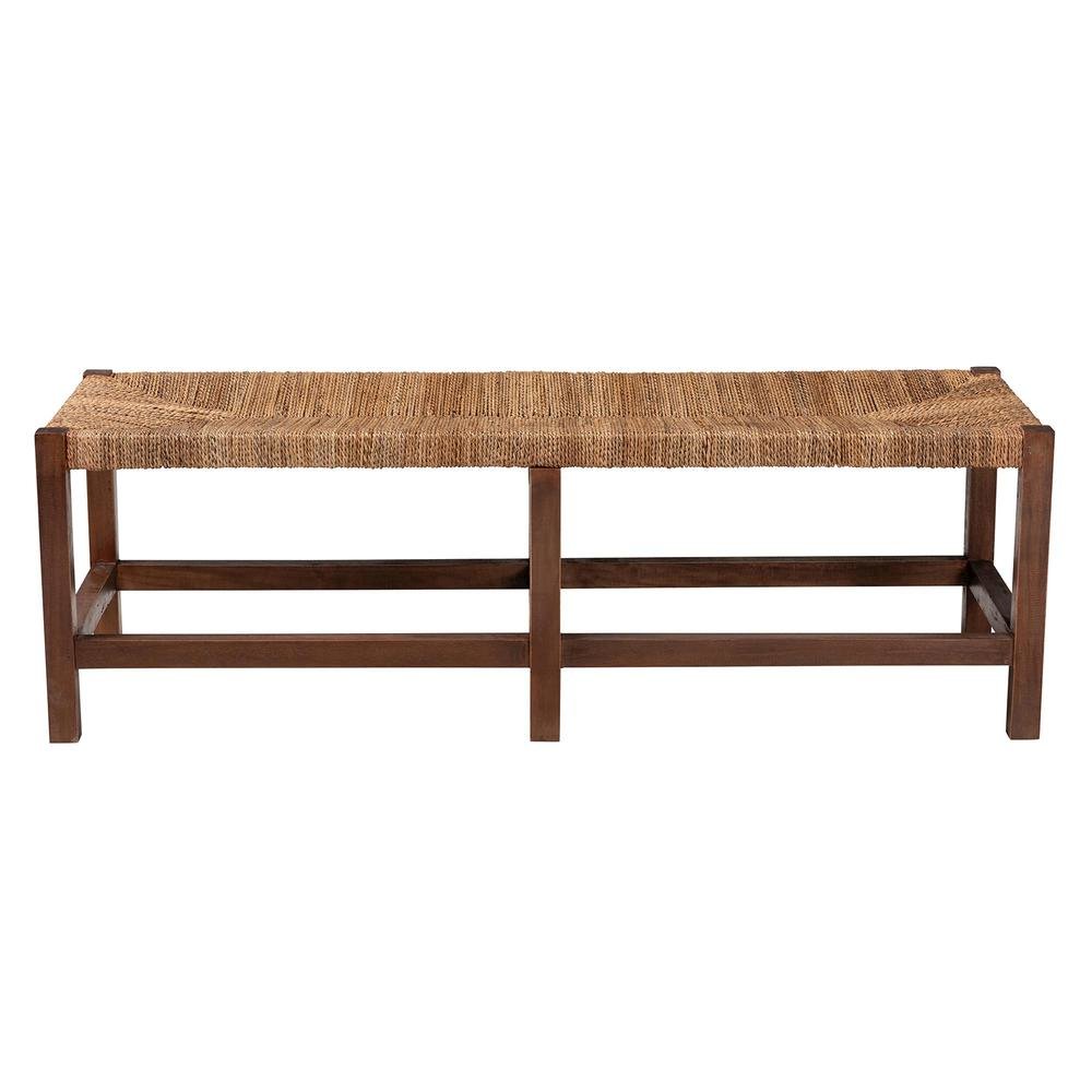 Liza Bohemian Natural Seagrass and Wood Accent Bench
