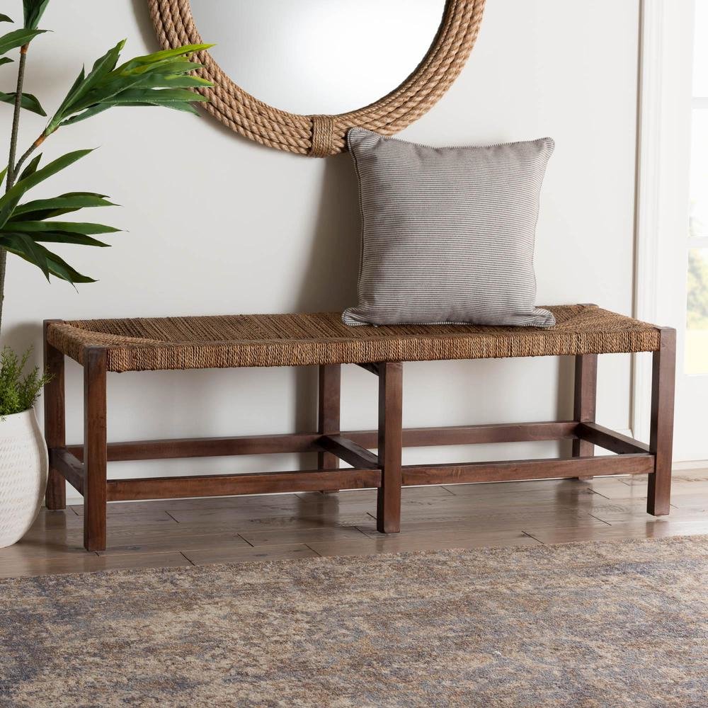 Liza Bohemian Natural Seagrass and Wood Accent Bench