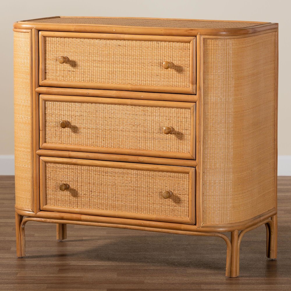 Radenza Bohemian Light Honey Rattan 3-Drawer Storage Cabinet