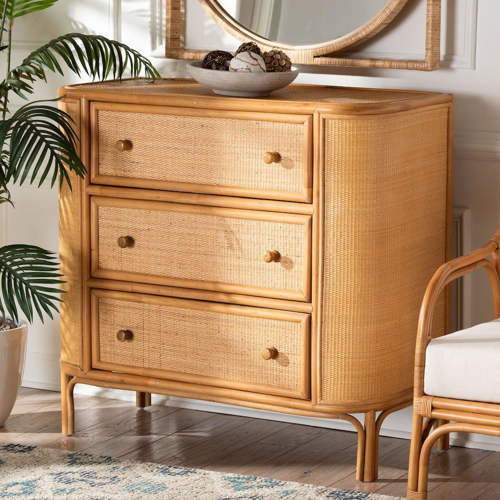 Radenza Bohemian Light Honey Rattan 3-Drawer Storage Cabinet