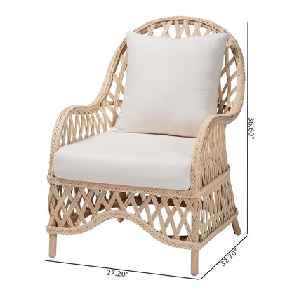 Florence Bohemian Ivory Braided Rattan Arm Chair