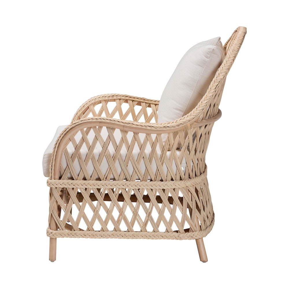 Florence Bohemian Ivory Braided Rattan Arm Chair