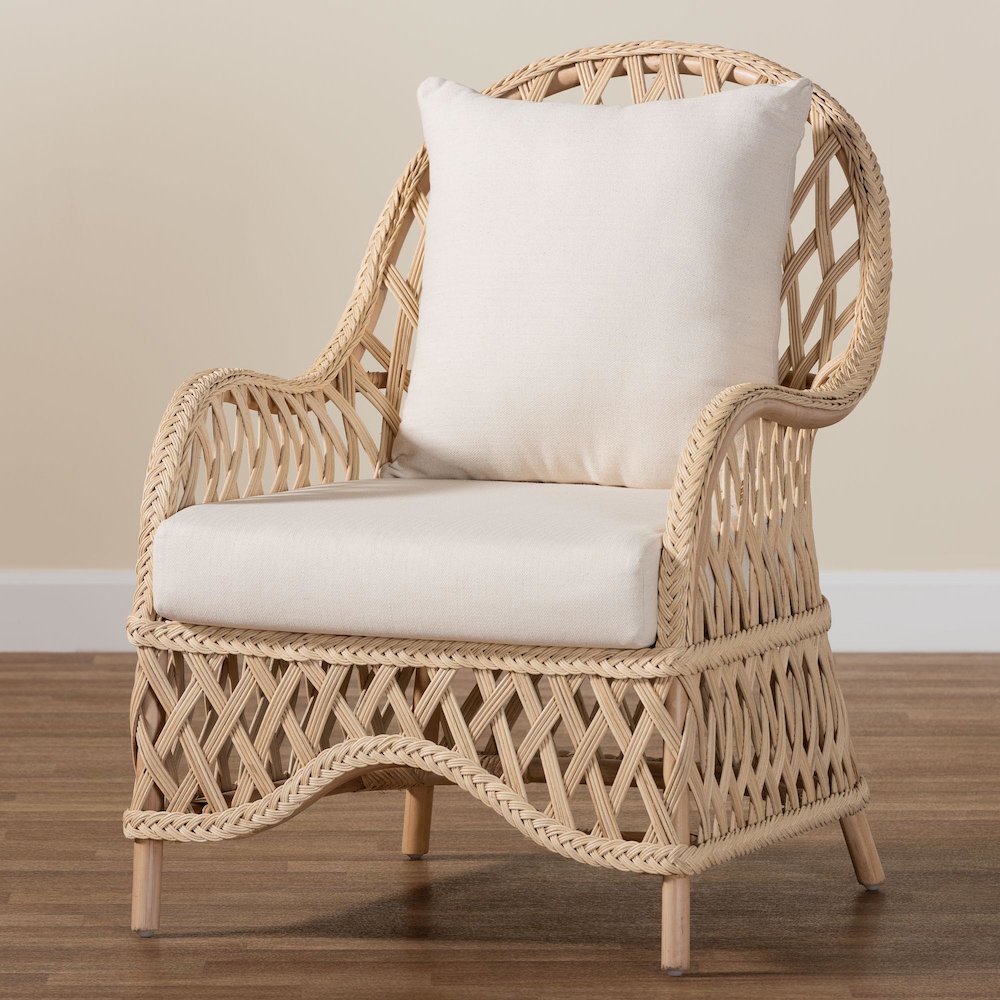 Florence Bohemian Ivory Braided Rattan Arm Chair