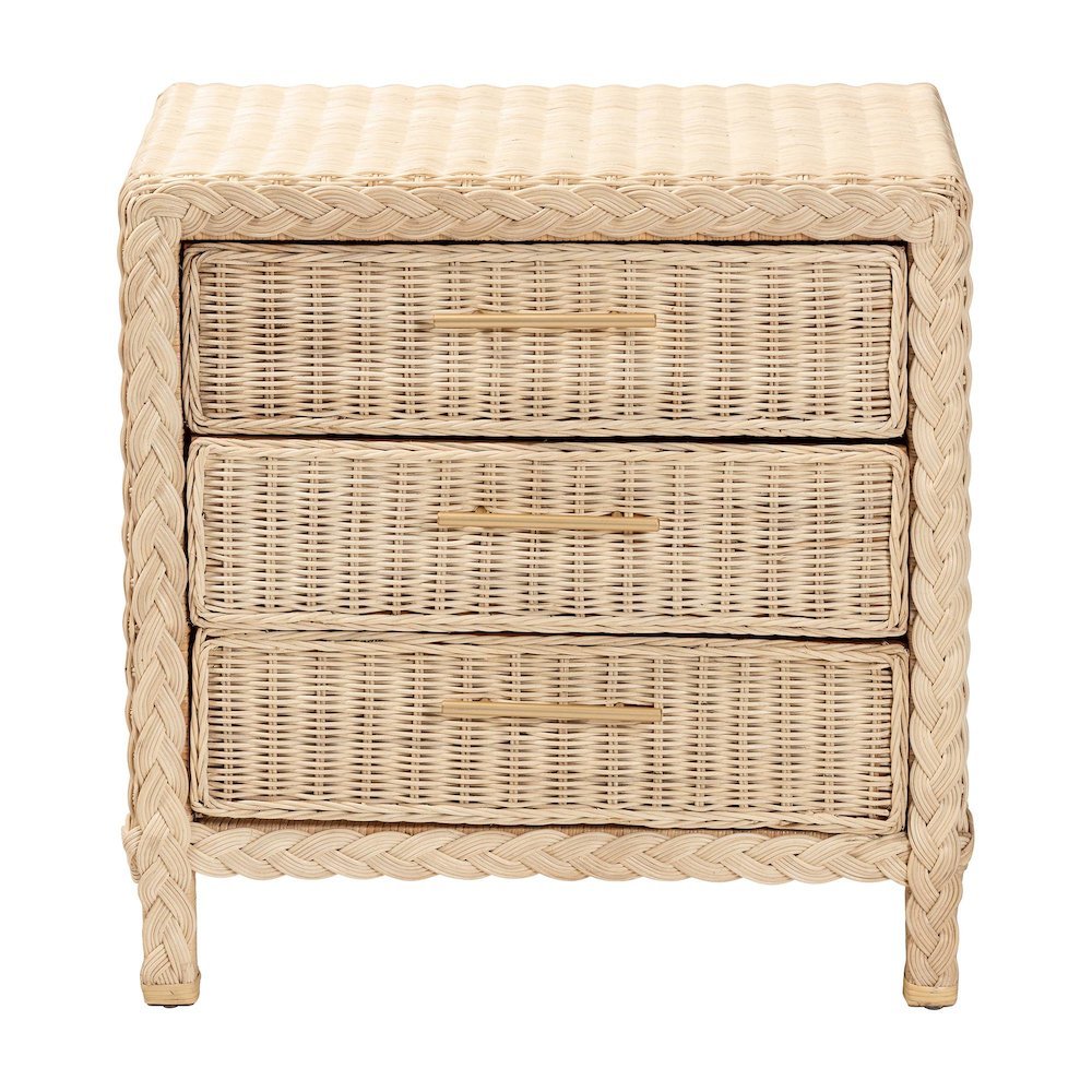 Lanica Japandi Sun Bleached Rattan 3-Drawer Nightstand