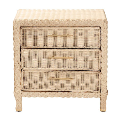 Lanica Japandi Sun Bleached Rattan 3-Drawer Nightstand