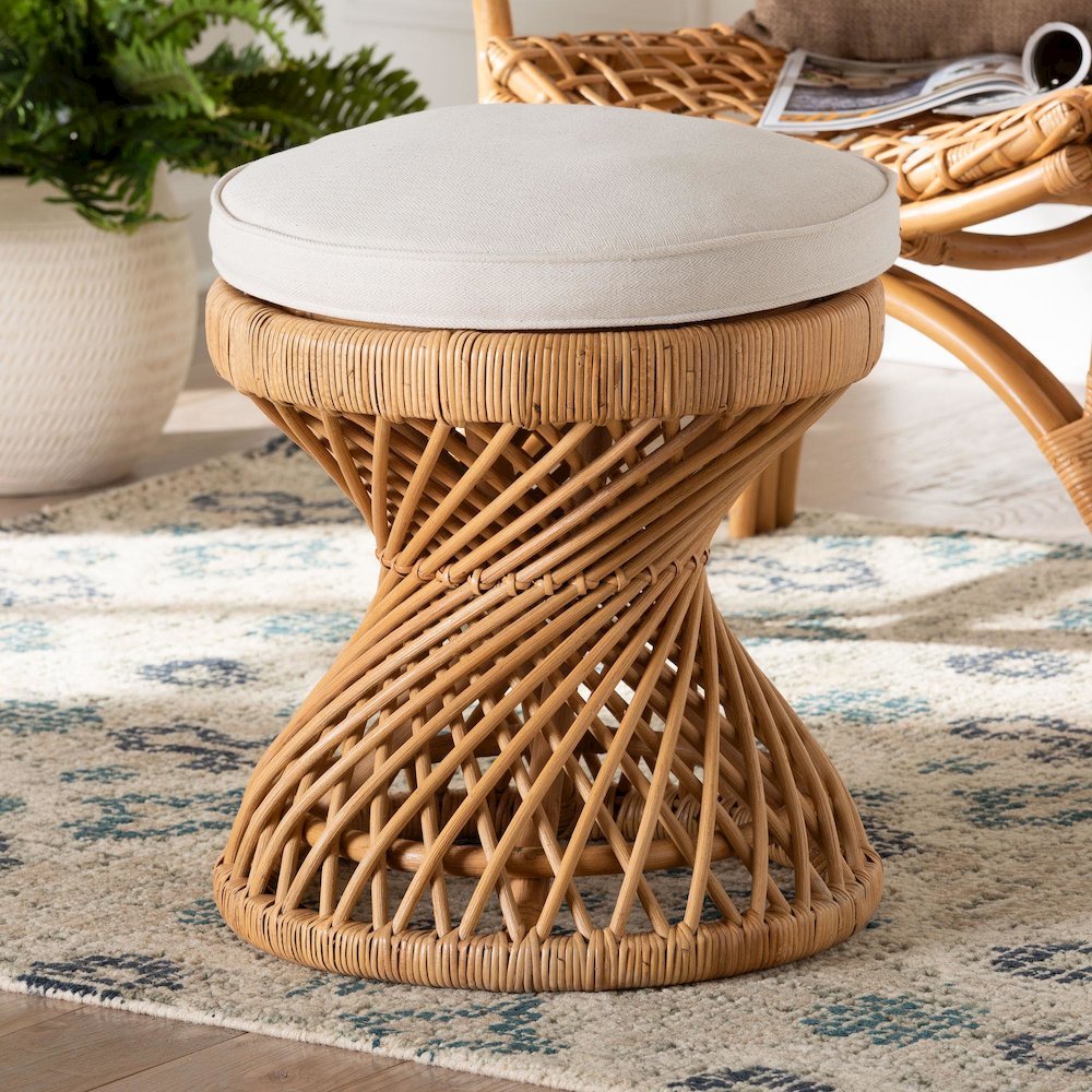 Borneo Bohemian Light Honey Rattan Footstool