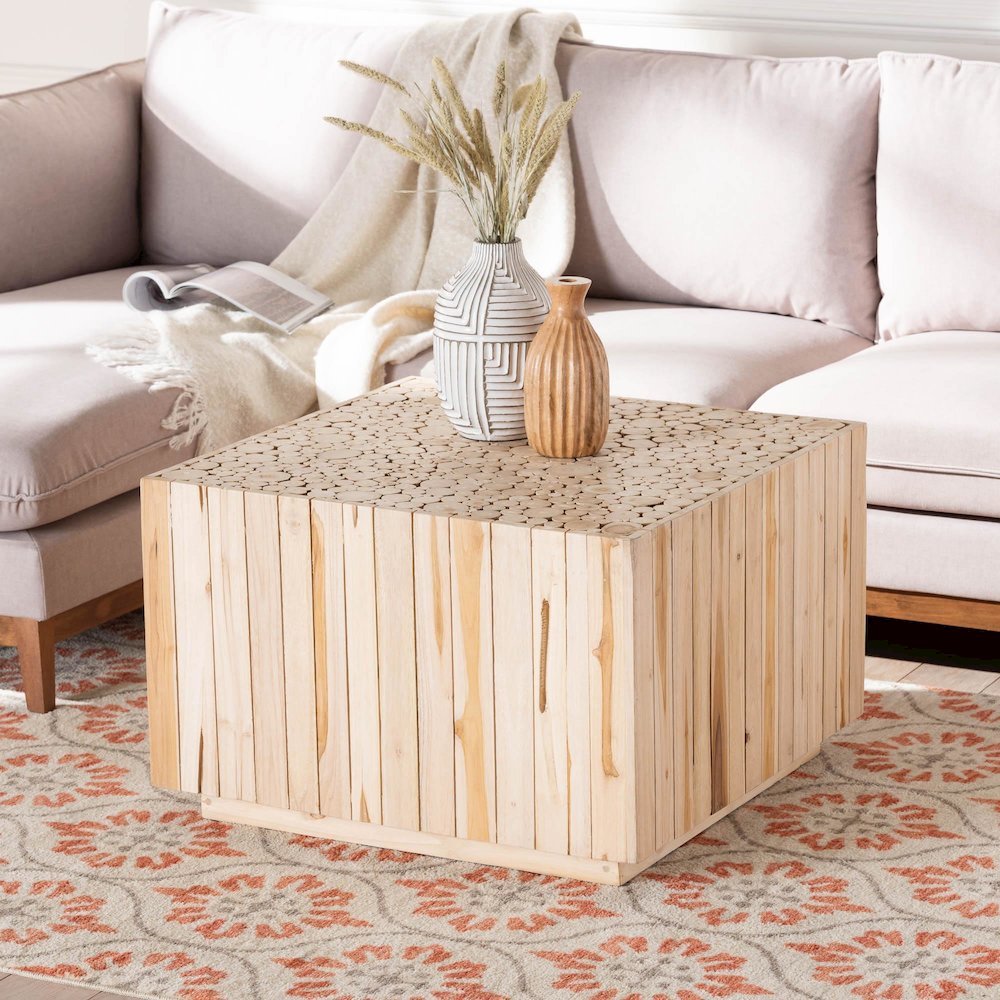 Bohemian Natural Teak Wood Coffee Table with Unique Repurposed Wood Logs