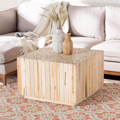 Bohemian Natural Teak Wood Coffee Table with Unique Repurposed Wood Logs
