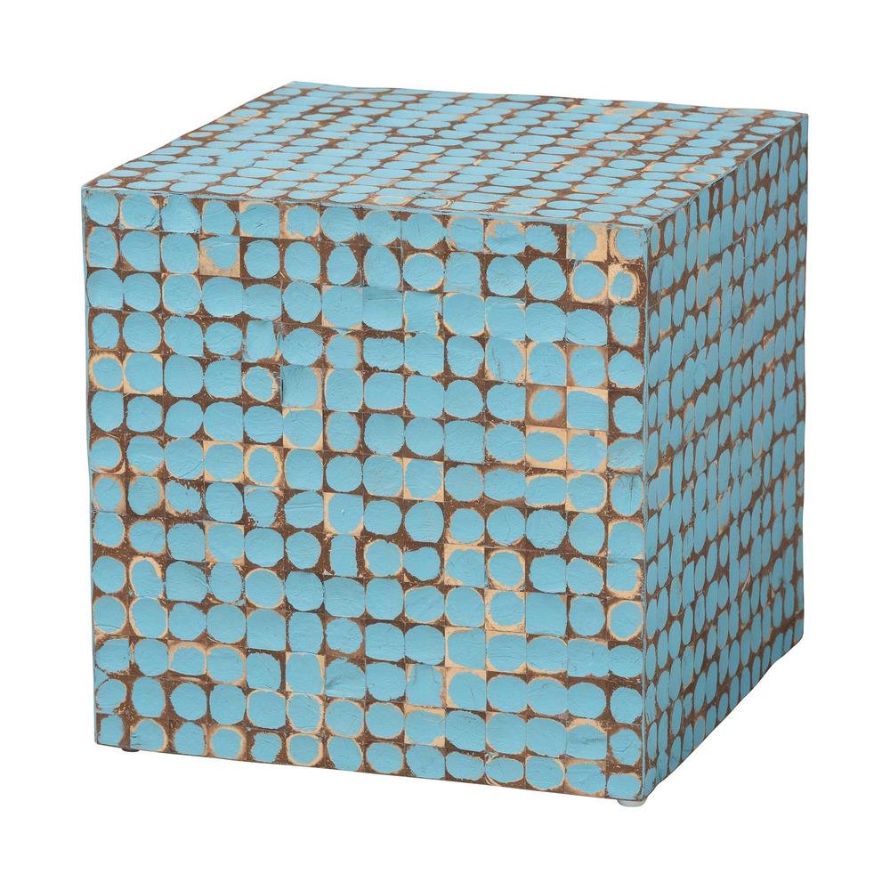 Janella Bohemian Sky Blue Coconut Shell and Acacia Wood End Table