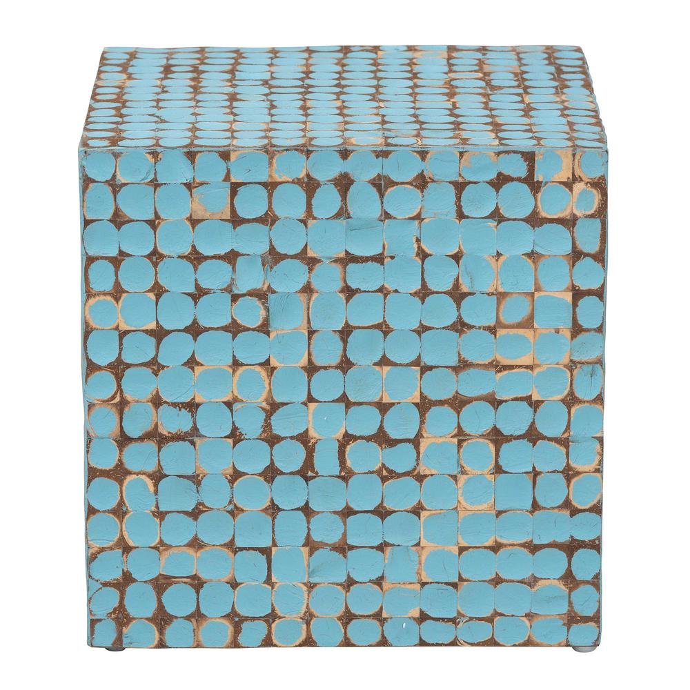 Janella Bohemian Sky Blue Coconut Shell and Acacia Wood End Table