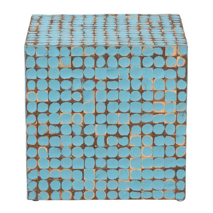 Janella Bohemian Sky Blue Coconut Shell and Acacia Wood End Table