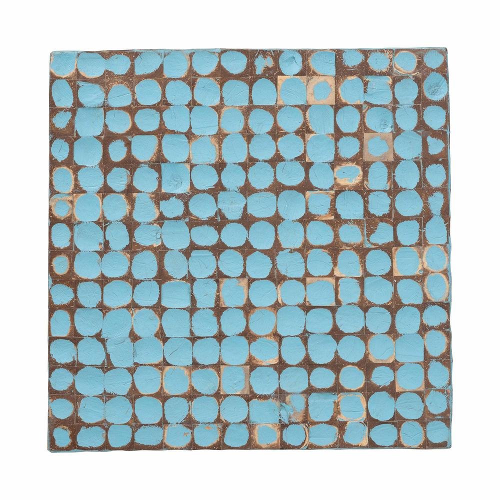 Janella Bohemian Sky Blue Coconut Shell and Acacia Wood End Table