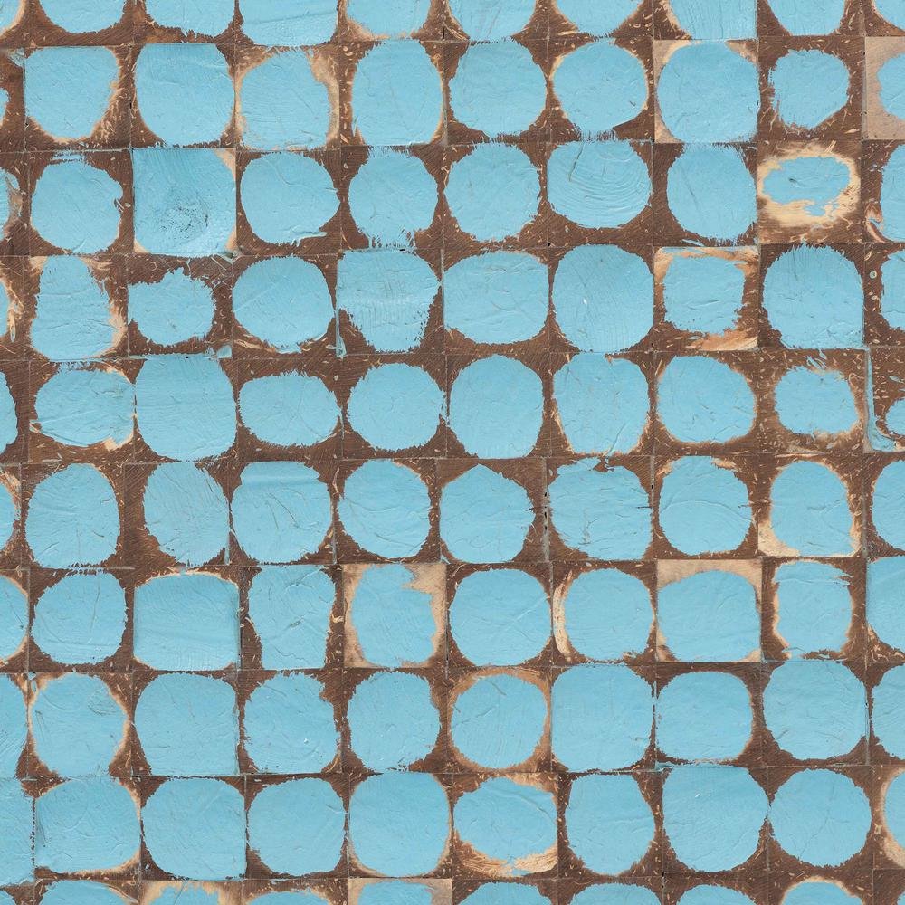 Janella Bohemian Sky Blue Coconut Shell and Acacia Wood End Table