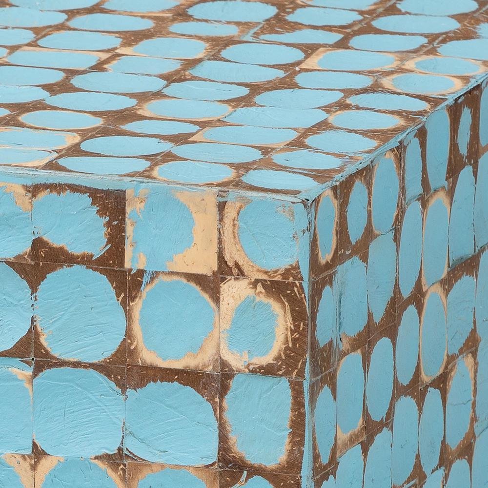 Janella Bohemian Sky Blue Coconut Shell and Acacia Wood End Table