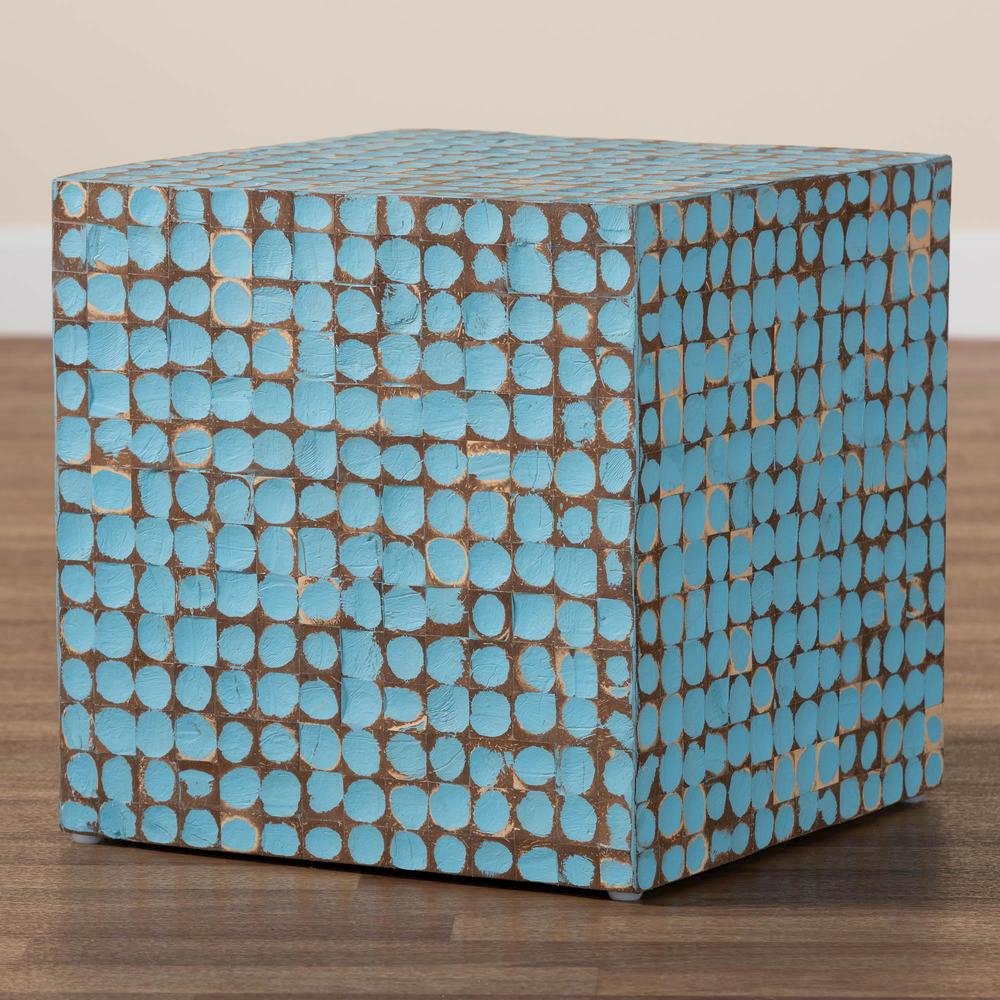Janella Bohemian Sky Blue Coconut Shell and Acacia Wood End Table