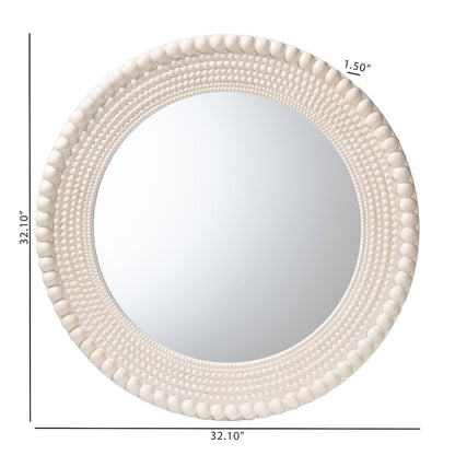 Grazia Modern Round Beaded-framed Accent Mirror in Pearl White