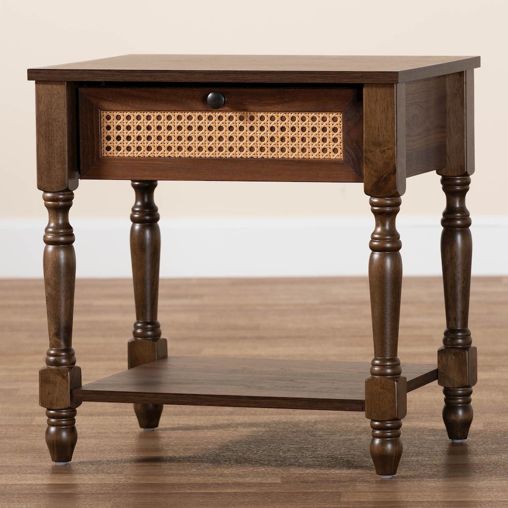 Roden Transitional Dark Brown Nightstand with Rattan