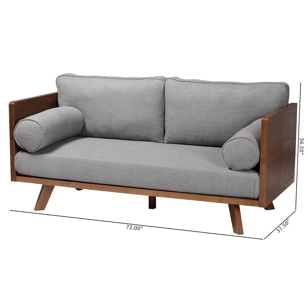 Uriel Mid-Century Modern Grey Boucle Fabric Sofa