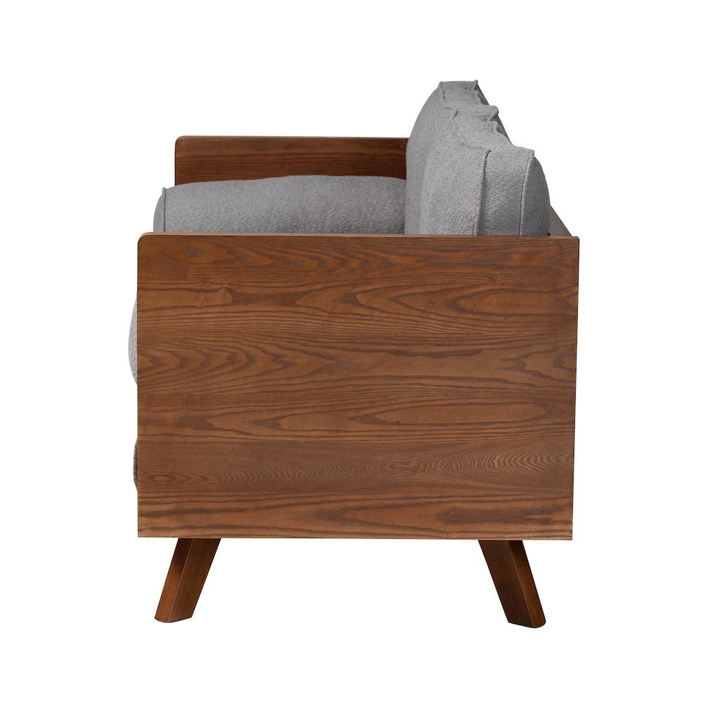 Uriel Mid-Century Modern Grey Boucle Fabric Sofa