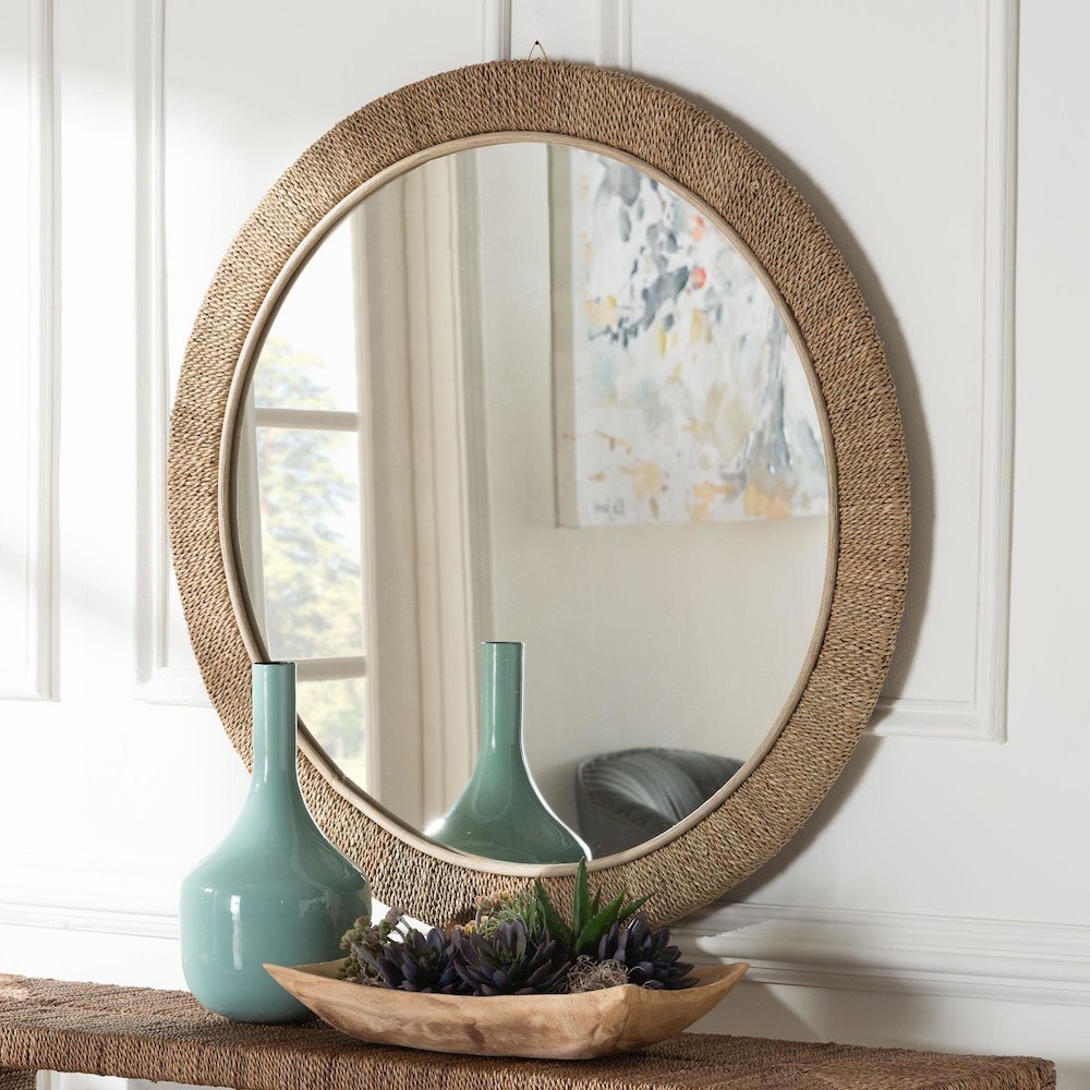 Geralyn Japandi Natural Seagrass Round Wall Mirror