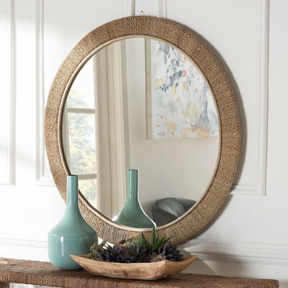 Geralyn Japandi Natural Seagrass Round Wall Mirror