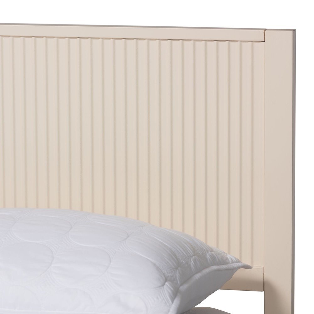 Primrose Mid-Century Ivory Fluted Wood Queen Size Platform Bed