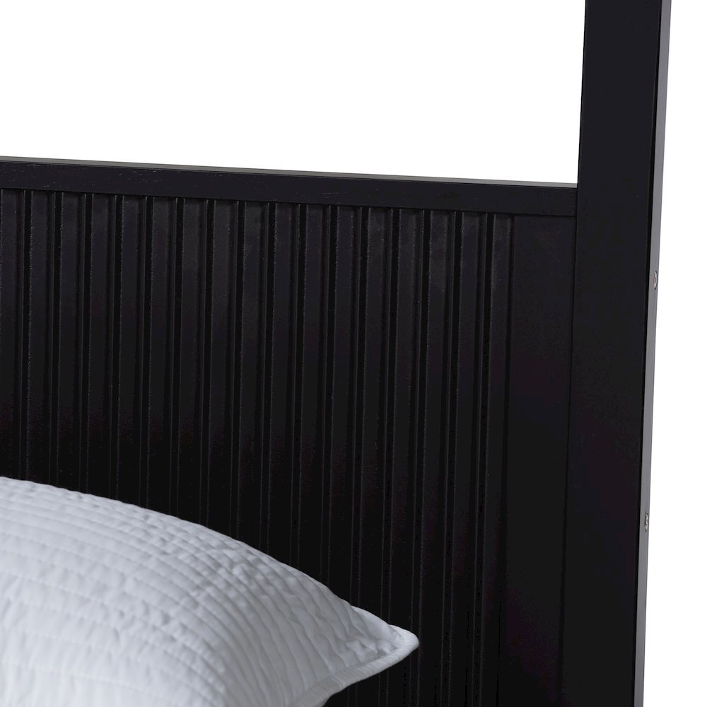 Primrose Mid-Century Black Fluted Wood King Size Canopy Bed