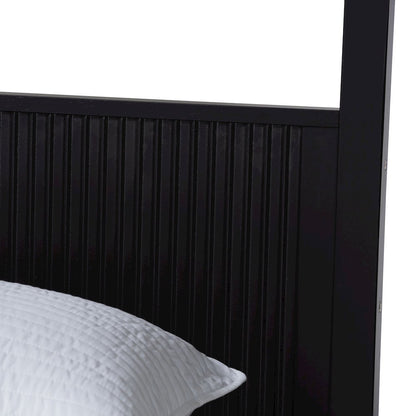 Primrose Mid-Century Black Fluted Wood King Size Canopy Bed