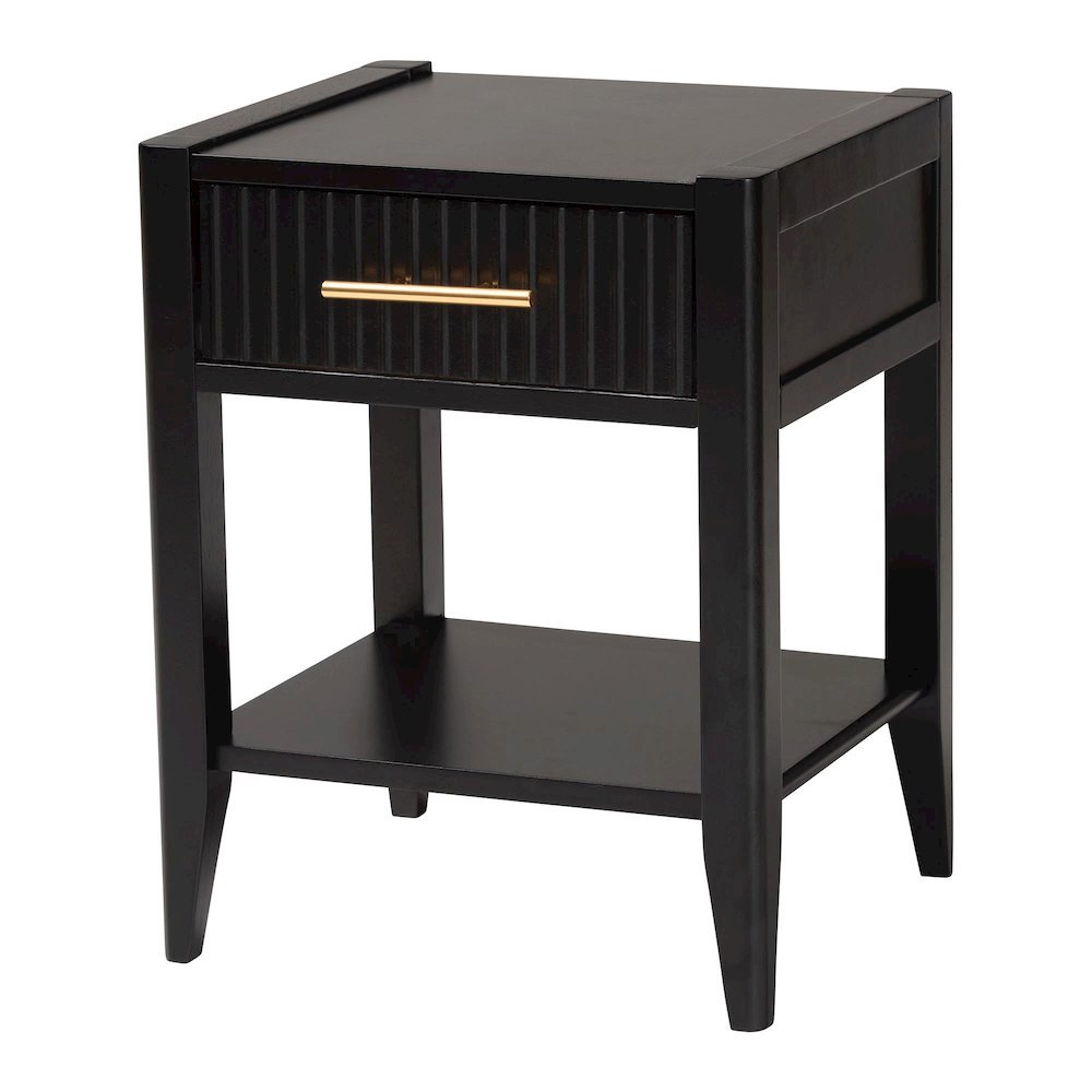 Primrose Mid-Century Black Fluted Wood 1-Drawer Nightstand