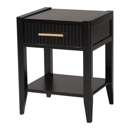 Primrose Mid-Century Black Fluted Wood 1-Drawer Nightstand