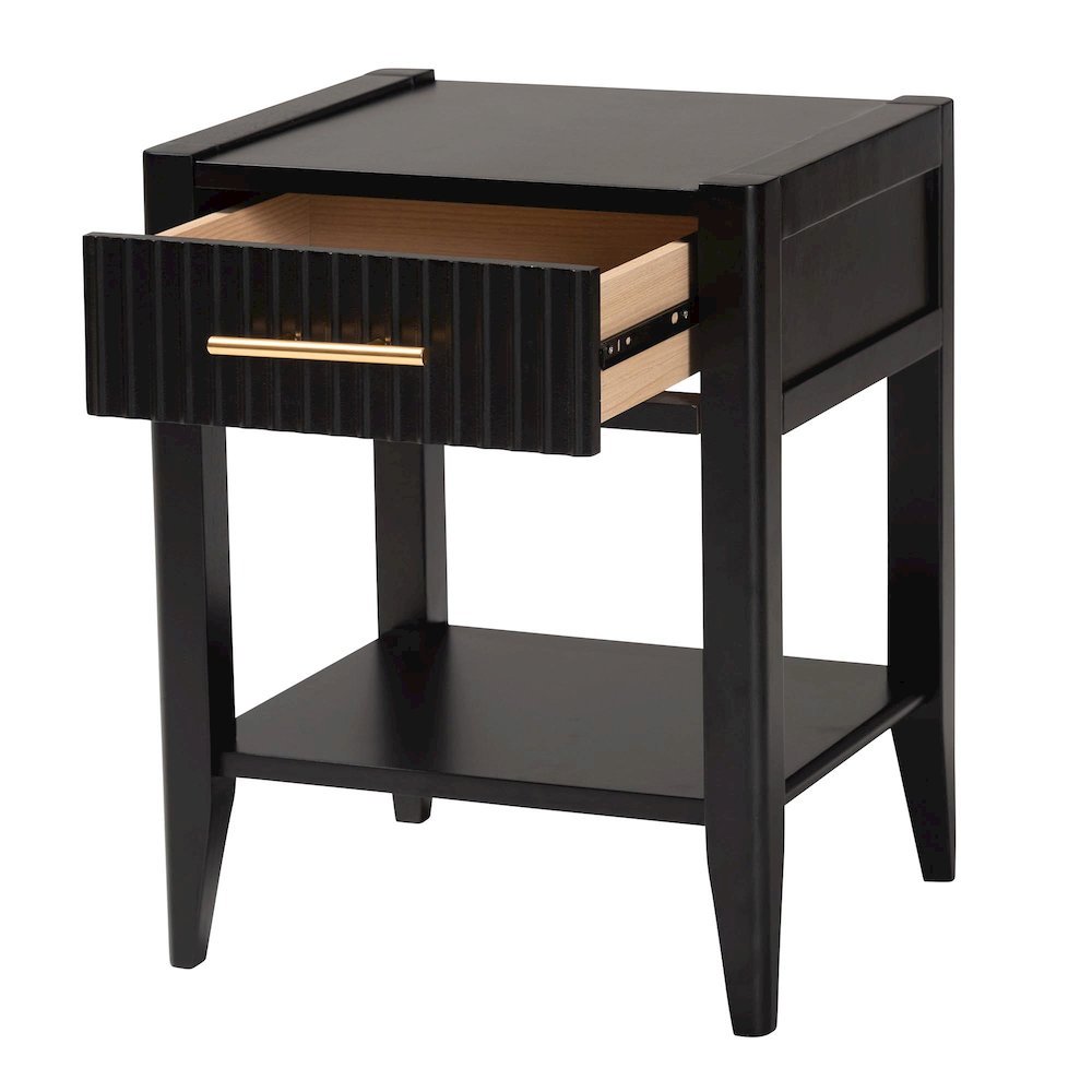 Primrose Mid-Century Black Fluted Wood 1-Drawer Nightstand