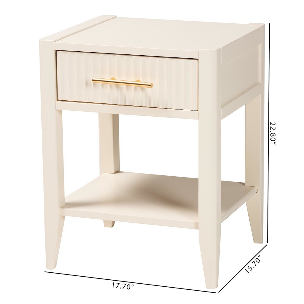 Primrose Mid-Century Ivory Fluted Wood 1-Drawer Nightstand