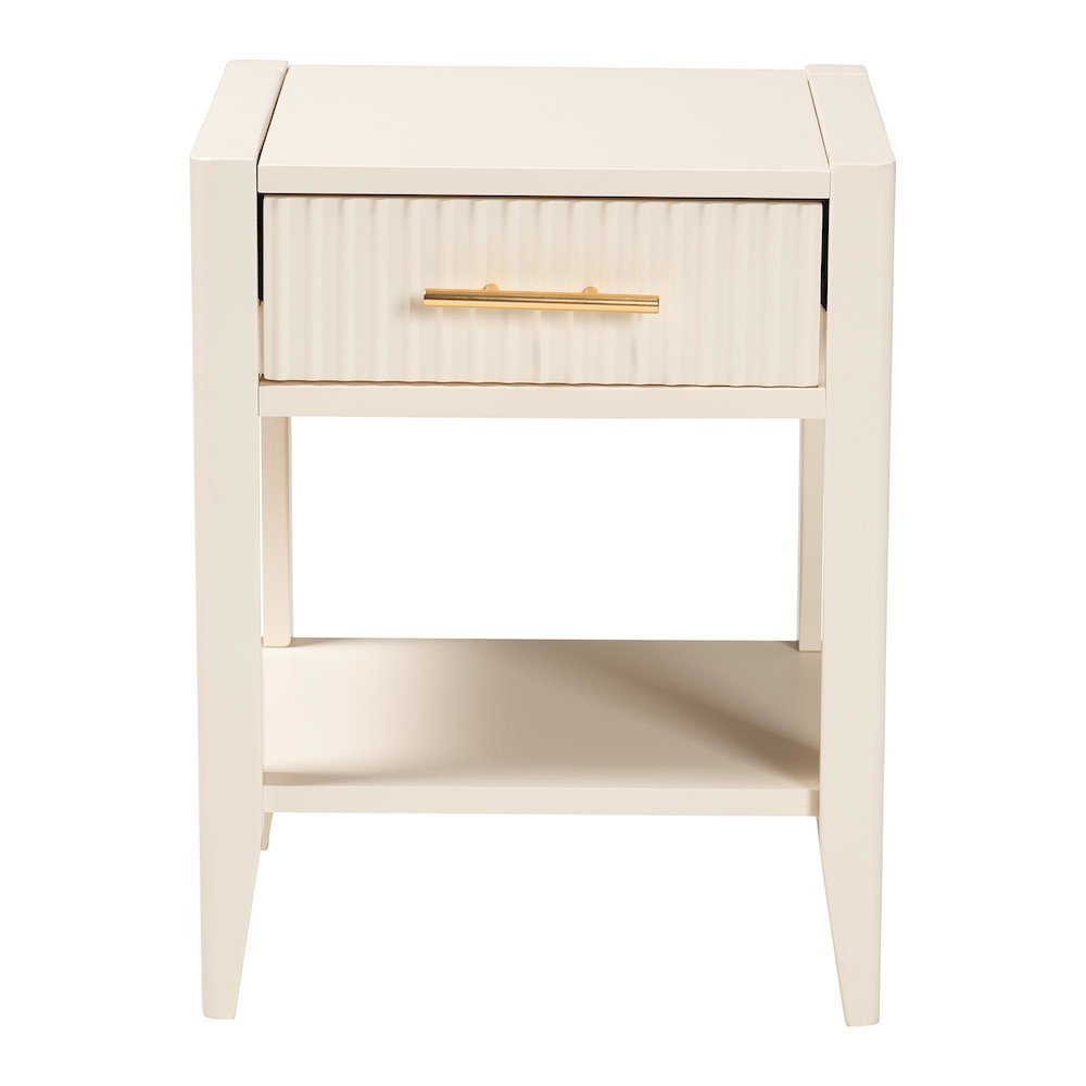 Primrose Mid-Century Ivory Fluted Wood 1-Drawer Nightstand