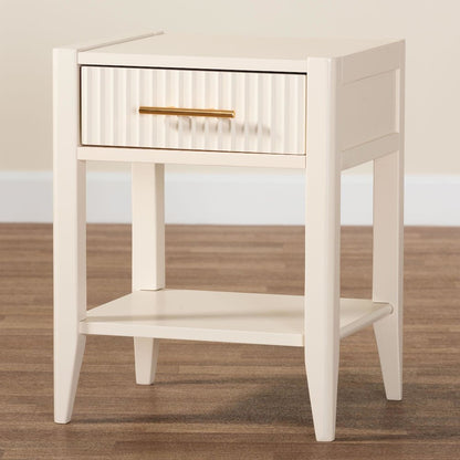 Primrose Mid-Century Ivory Fluted Wood 1-Drawer Nightstand