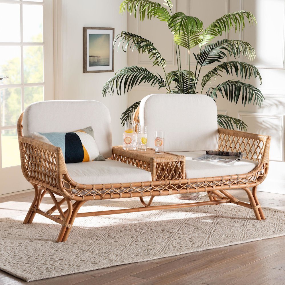 Pakis Bohemian Light Honey Rattan Tete-a-Tete Sofa