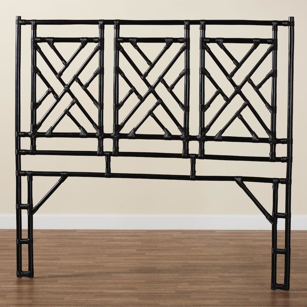 Karavo Bohemian Black Natural Rattan Queen Size Standalone Headboard