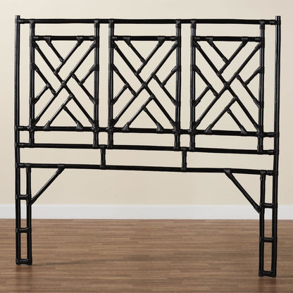 Karavo Bohemian Black Natural Rattan Queen Size Standalone Headboard